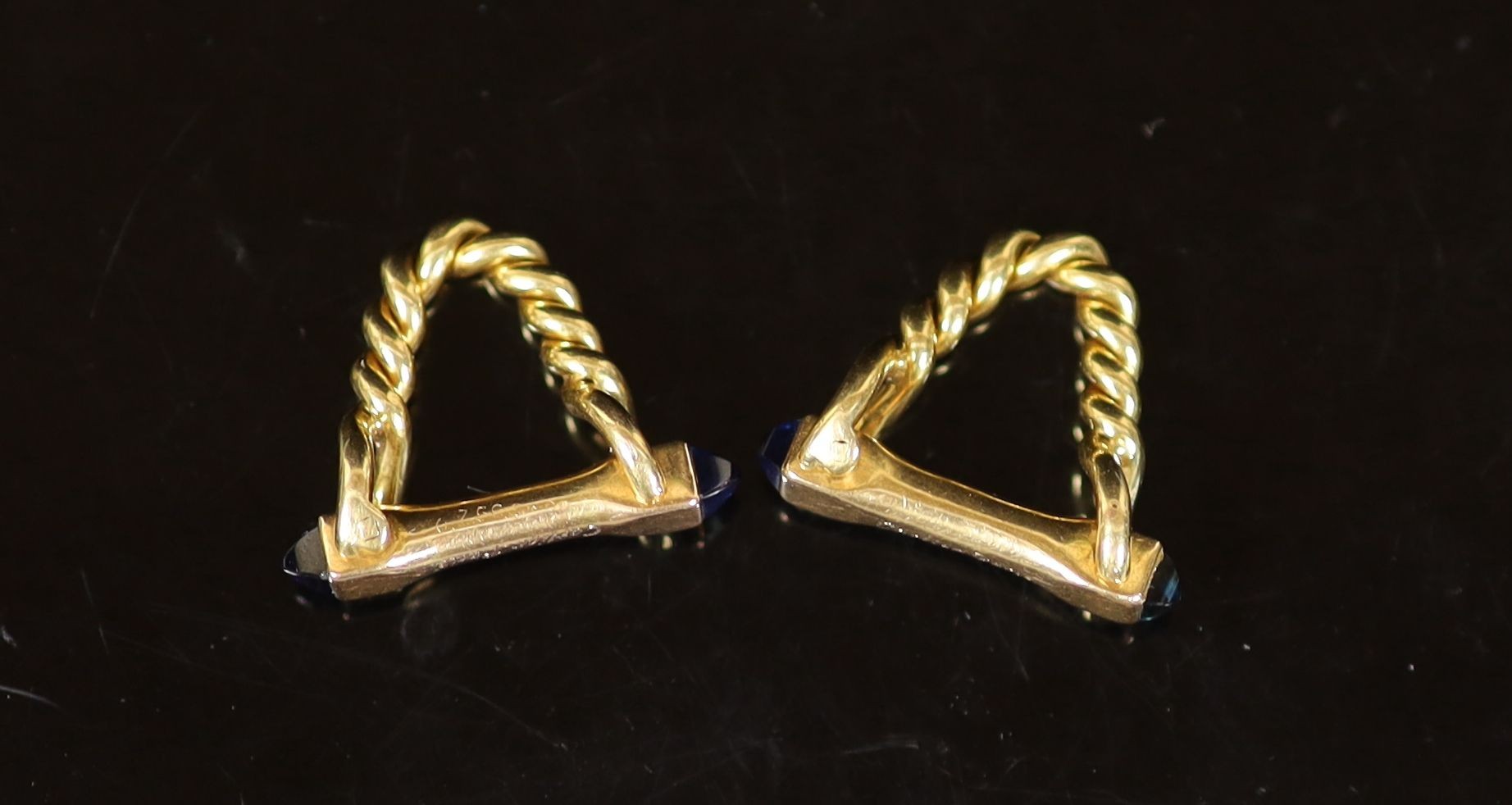 A pair of French Cartier 18ct gold and sapphire set cufflinks